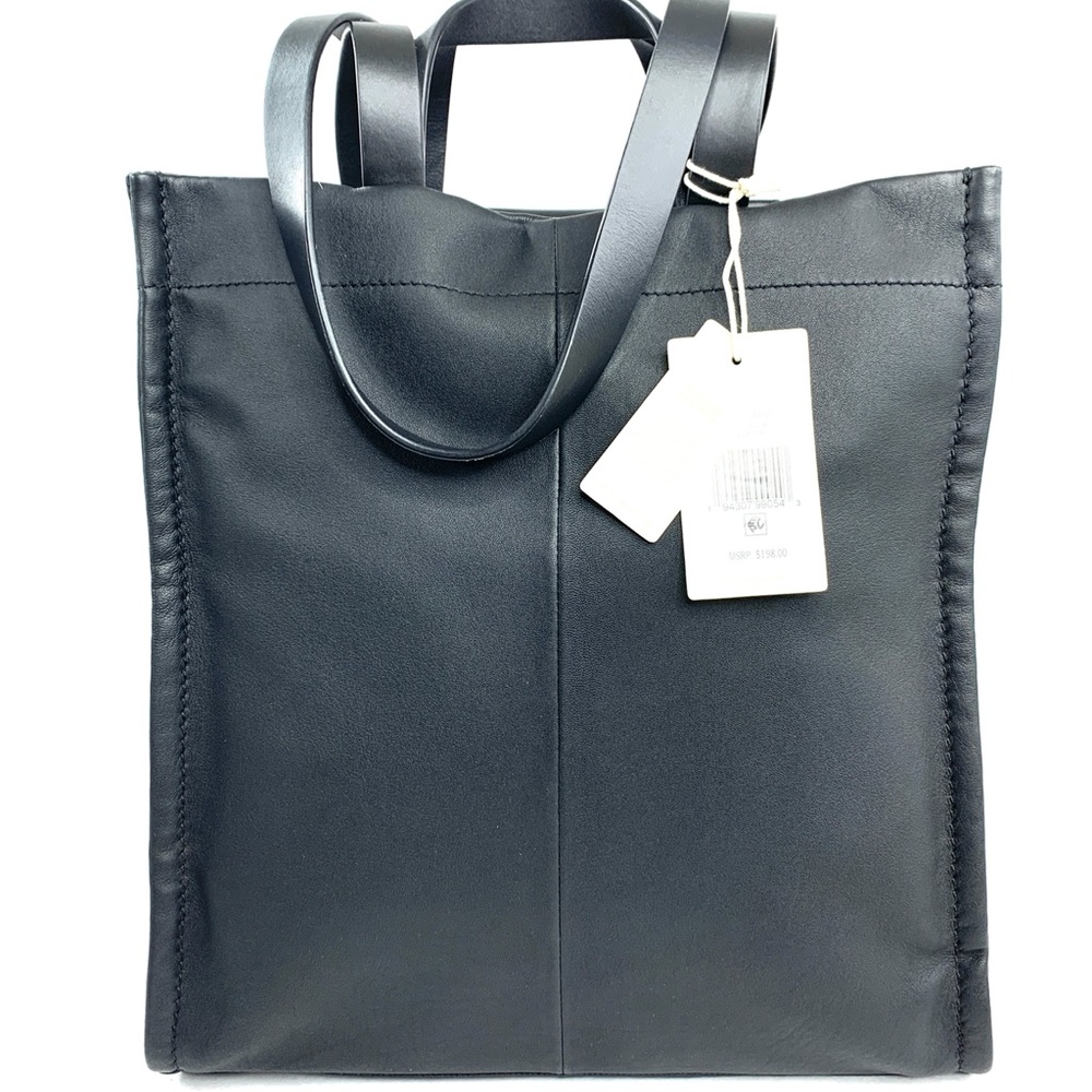 Lucky Brand Soue Unisex Black Leather Large Tote Shoulder Bag Business Travel - Picture 5 of 13